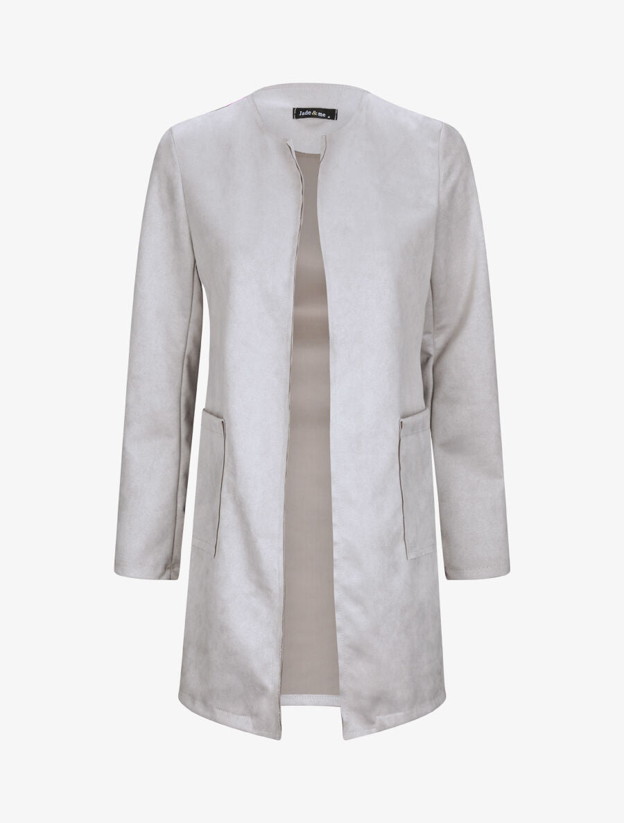 Veste droite mi-longue en suédine - Gris clair - 5