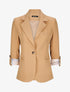 Blazer droit uni manches 3/4 à revers carreaux - Camel - 1