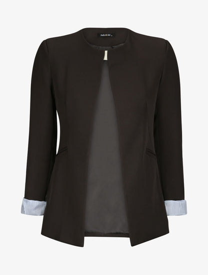 Veste droite unie manches à revers rayé - Noir - 4