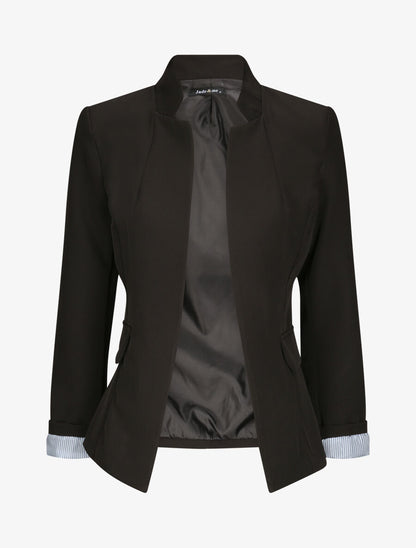 Blazer droit uni à col cranté - Noir - 1