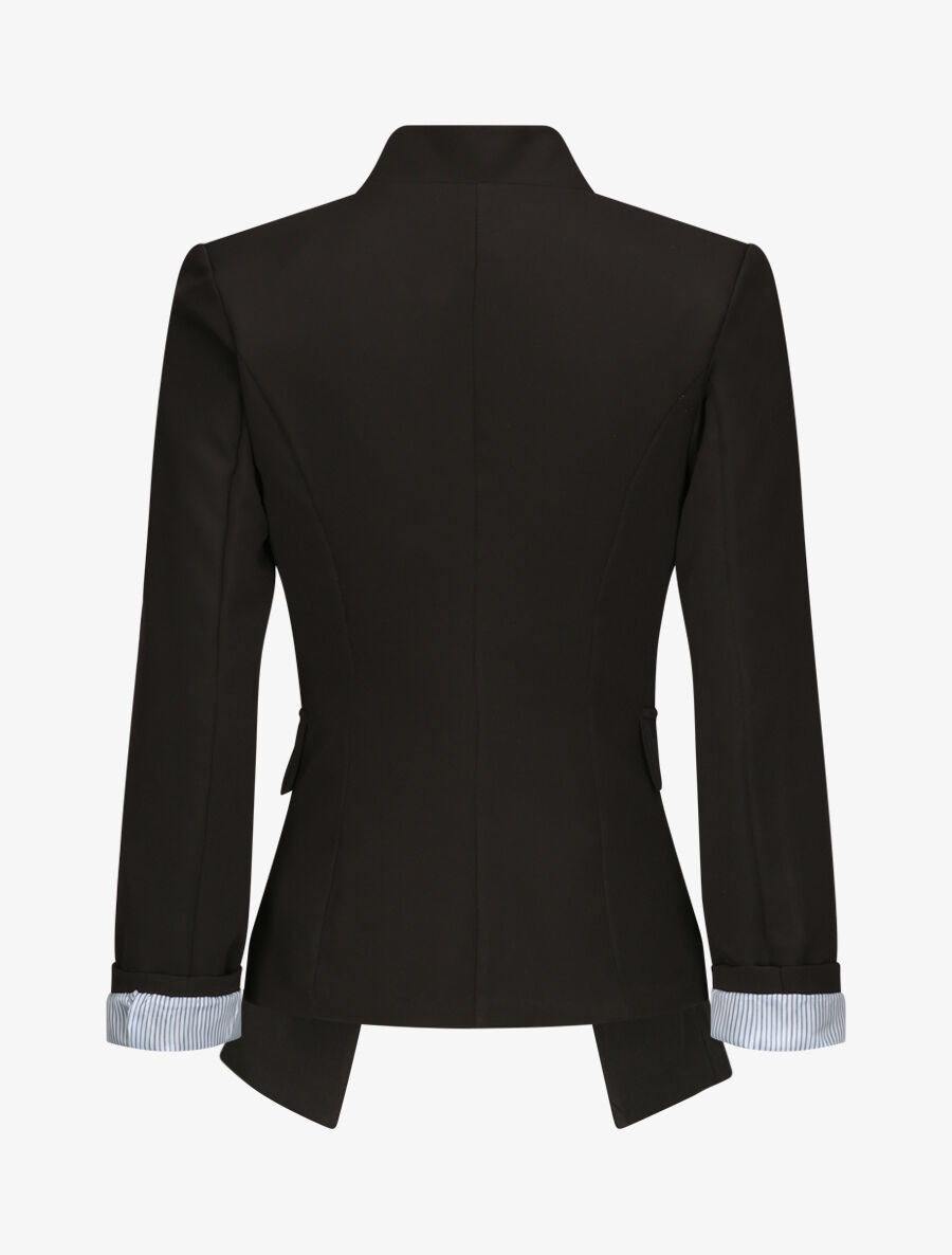 Blazer droit uni à col cranté - Noir - 2