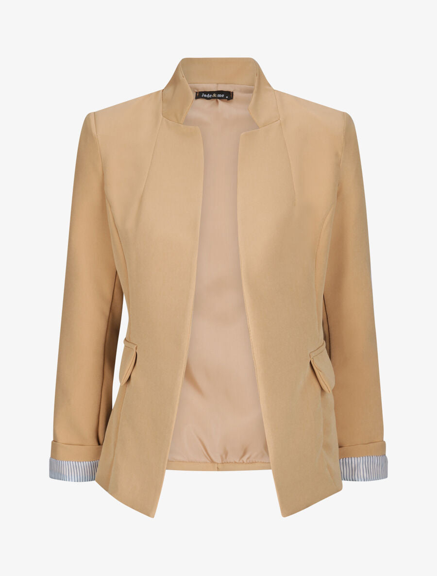 Blazer droit uni à col cranté - Camel - 1
