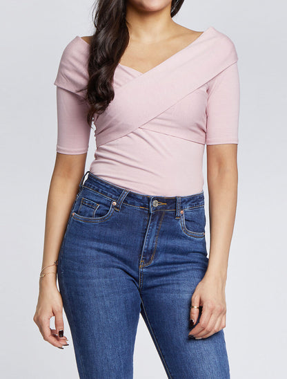 Top à buste à pans croisés - Rose pâle - 4