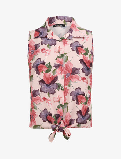 Chemise à nouer à imprimé orchidées - Rose pâle - 1