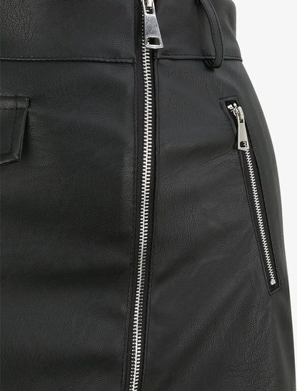 Jupe zippée en simili - Noir - 3