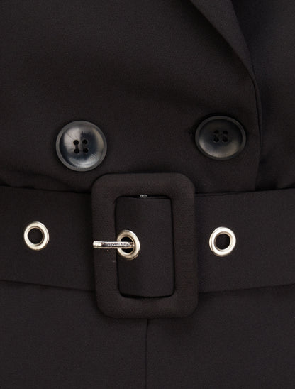 Combishort uni à bords à revers - Noir - 3
