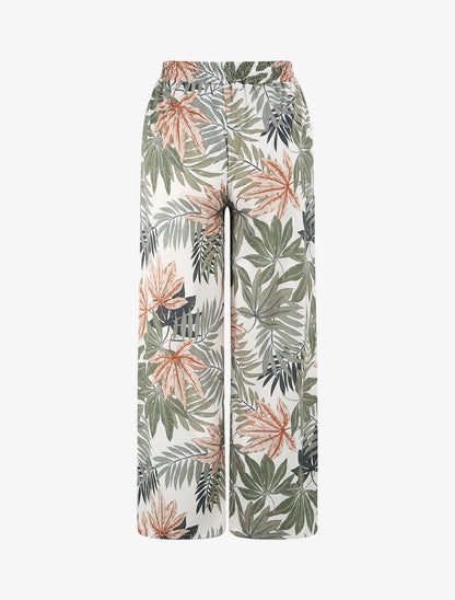 Pantalon droit taille haute imprimé tropical - Blanc - 2