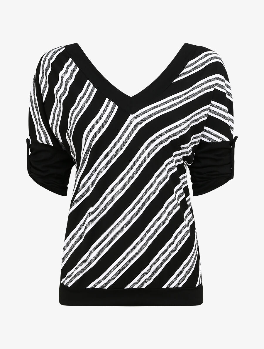 Top droit rayé irisé - Noir - 1