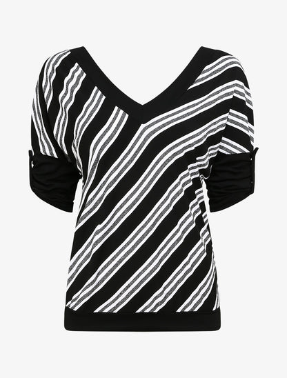 Top droit rayé irisé - Noir - 1