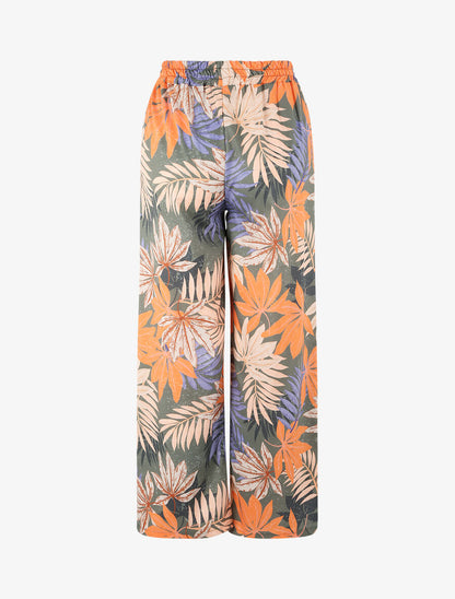 Pantalon droit taille haute imprimé tropical - Vert olive - 2