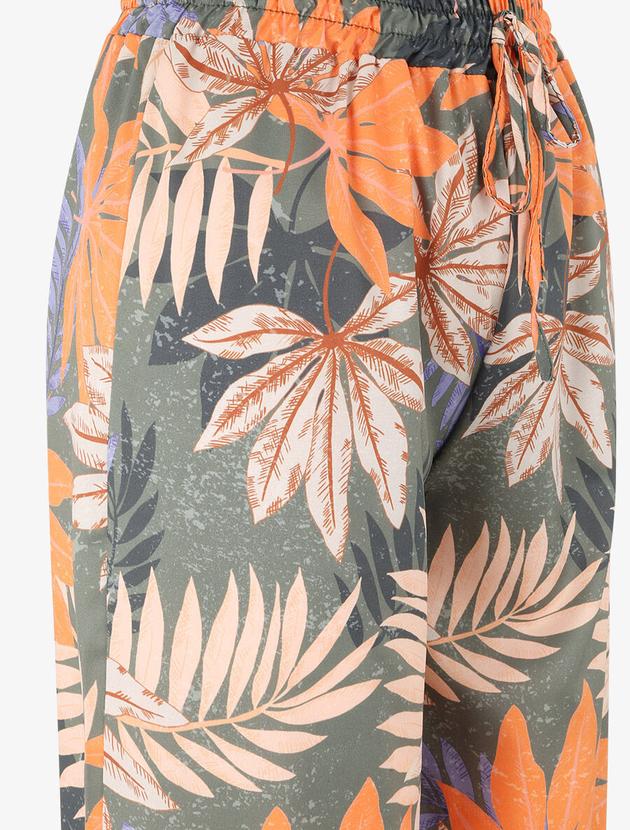 Pantalon droit taille haute imprimé tropical - Vert olive - 3