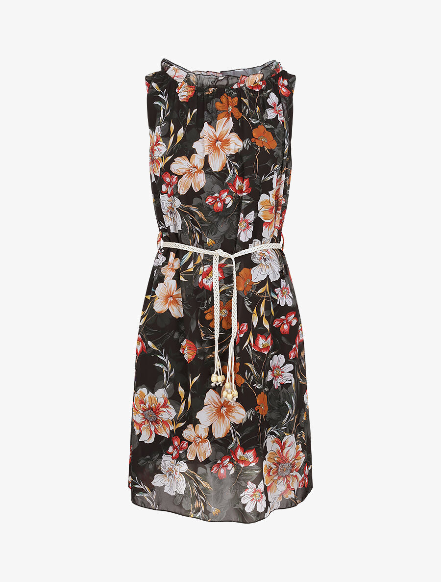 Robe droite à imprimé grandes fleurs - Noir - 1