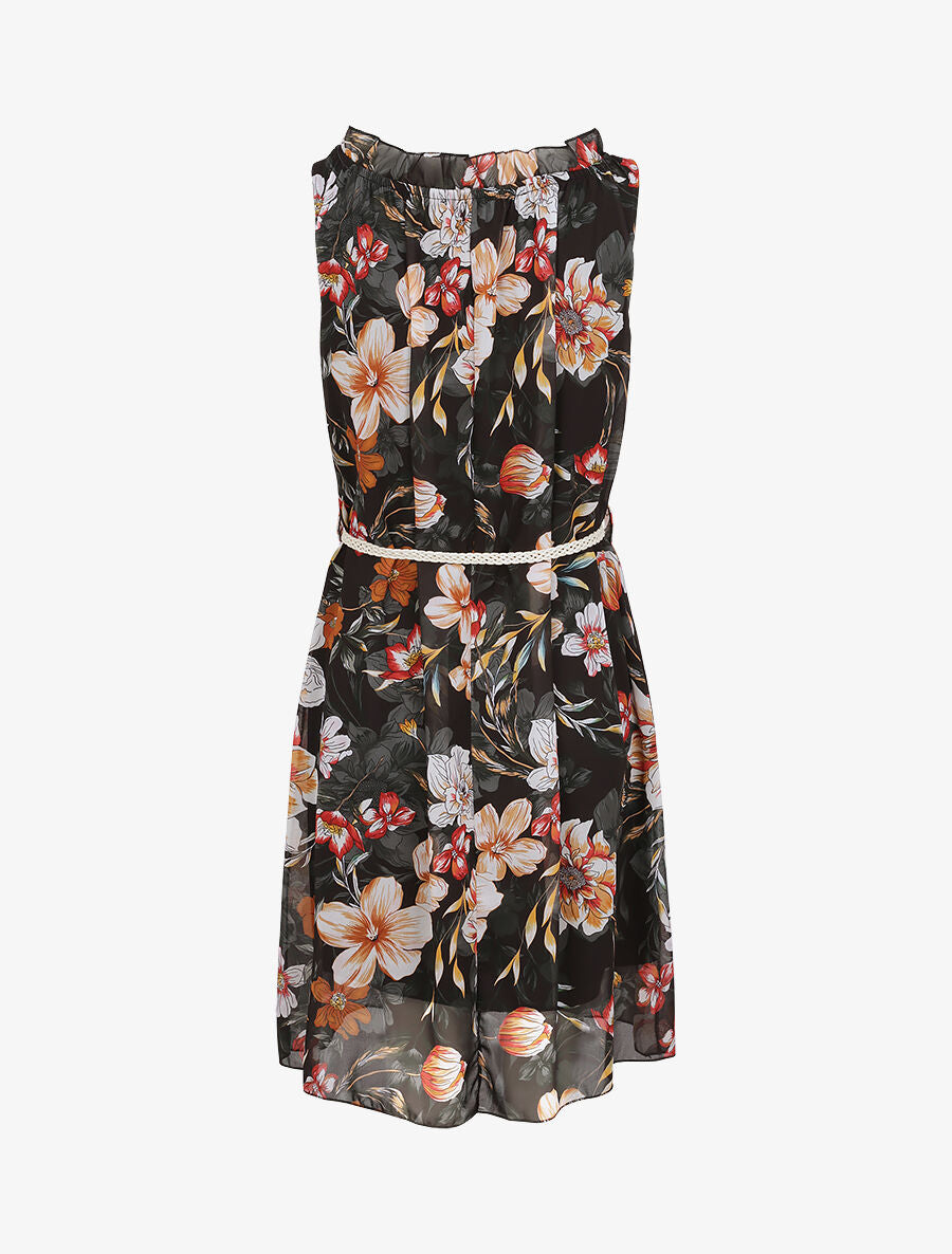 Robe droite à imprimé grandes fleurs - Noir - 2