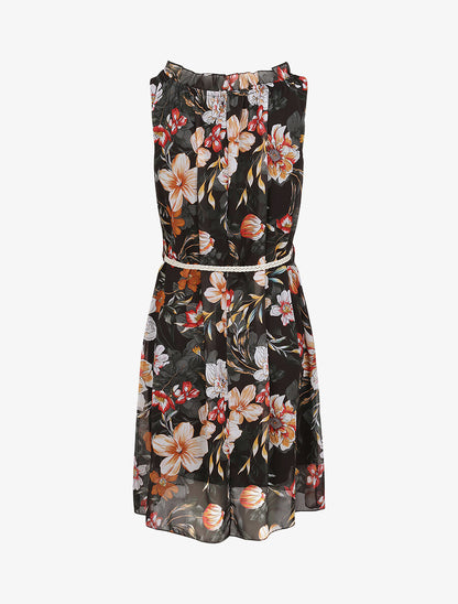 Robe droite à imprimé grandes fleurs - Noir - 2