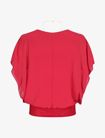 Top boule uni manches courtes chauve-souris - Framboise - 3