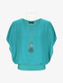 Top boule uni manches courtes chauve-souris - Bleu turquoise - 1