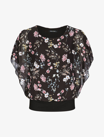 Top boule imprimé fleurs printanières - Noir - 6