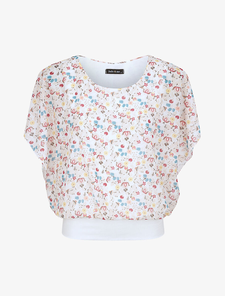 Top boule imprimé fleurs stylisées - Blanc - 4