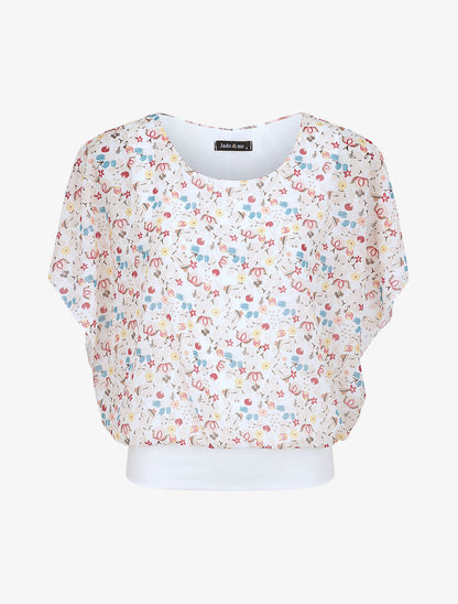 Top boule imprimé fleurs stylisées - Blanc - 4