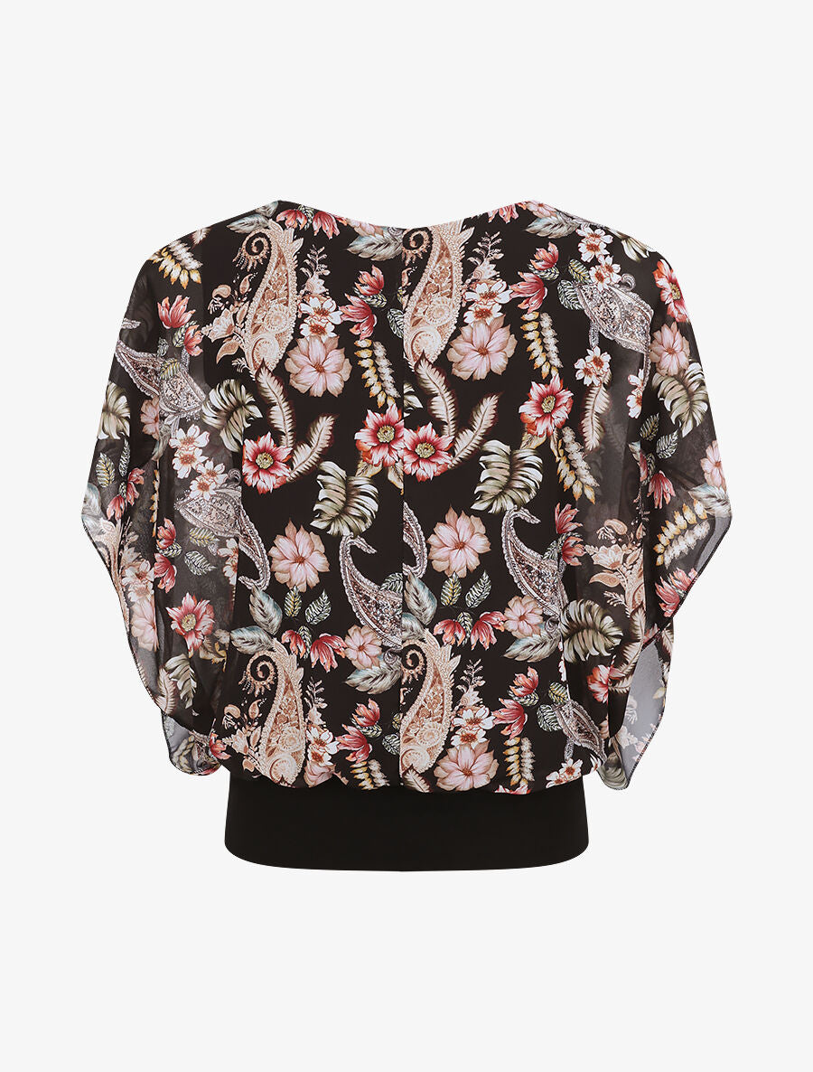 Top boule imprimé fleurs baroques - Noir - 2