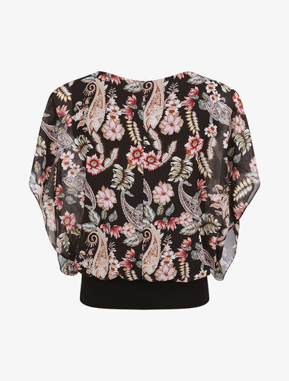Top boule imprimé fleurs baroques - Noir - 2