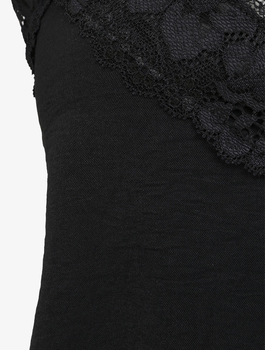Caraco droit uni col dentelle - Noir - 3