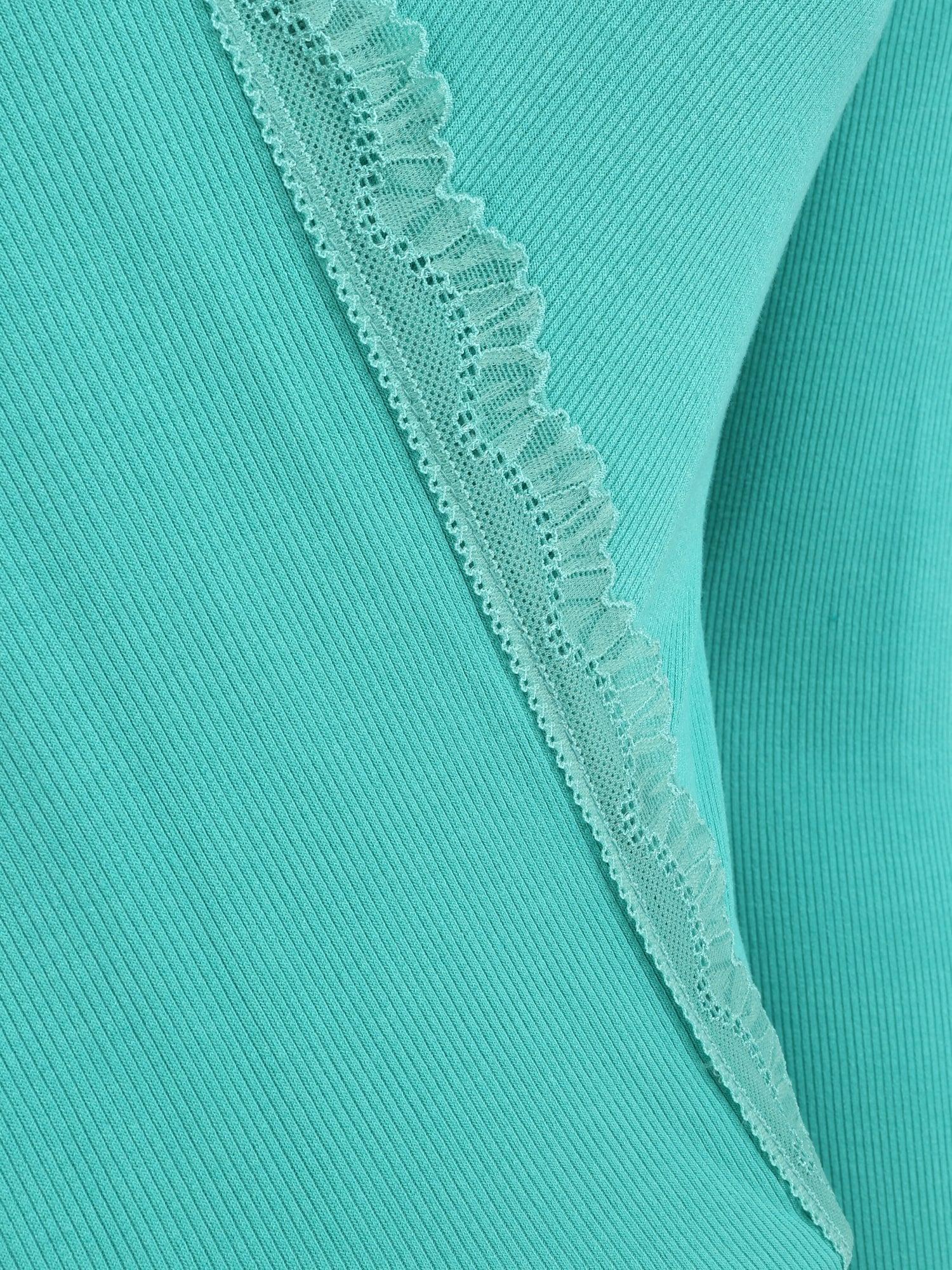 Body côtelé à col cache-coeur en dentelle - Vert menthe - 3
