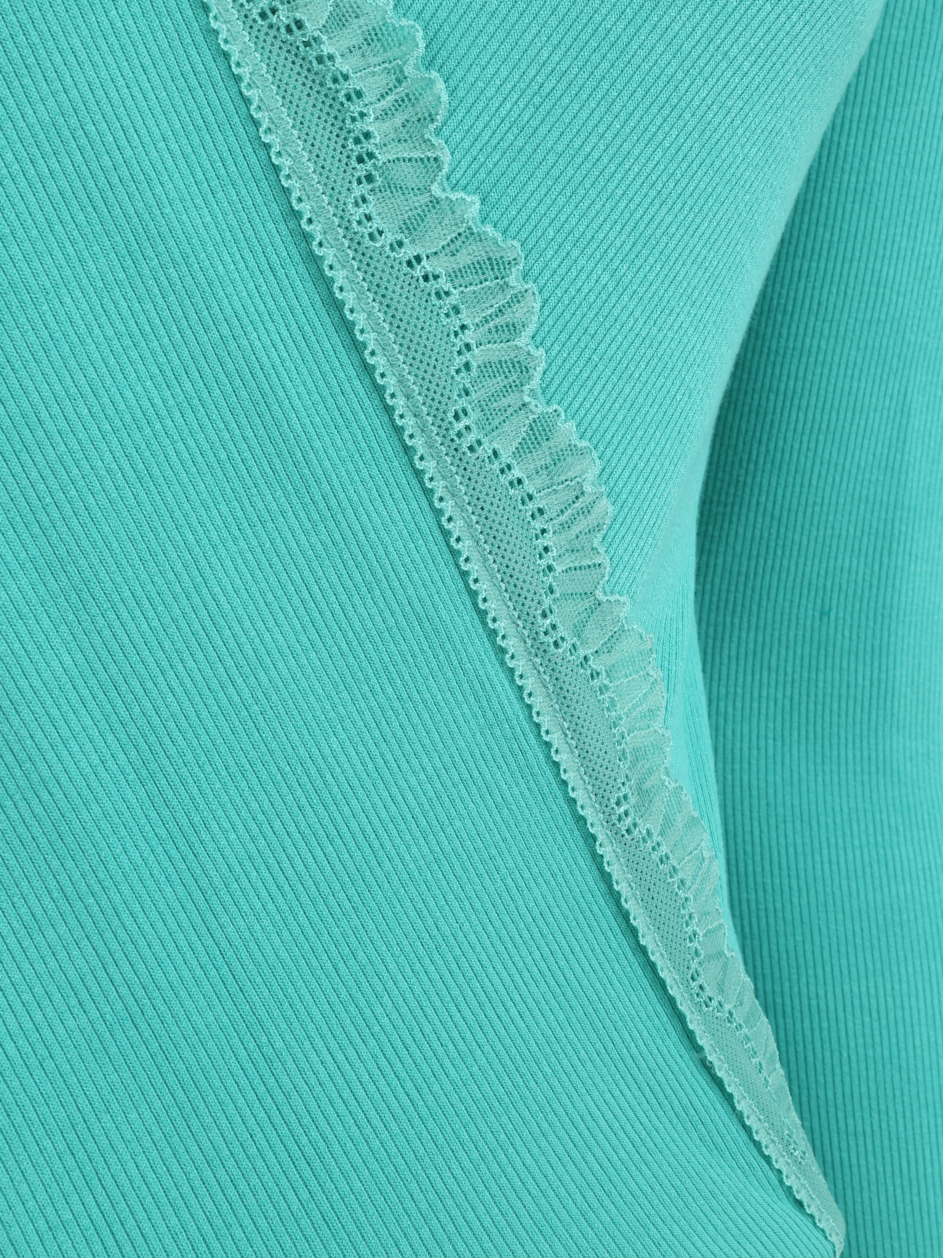Body côtelé à col cache-coeur en dentelle - Vert menthe - 3