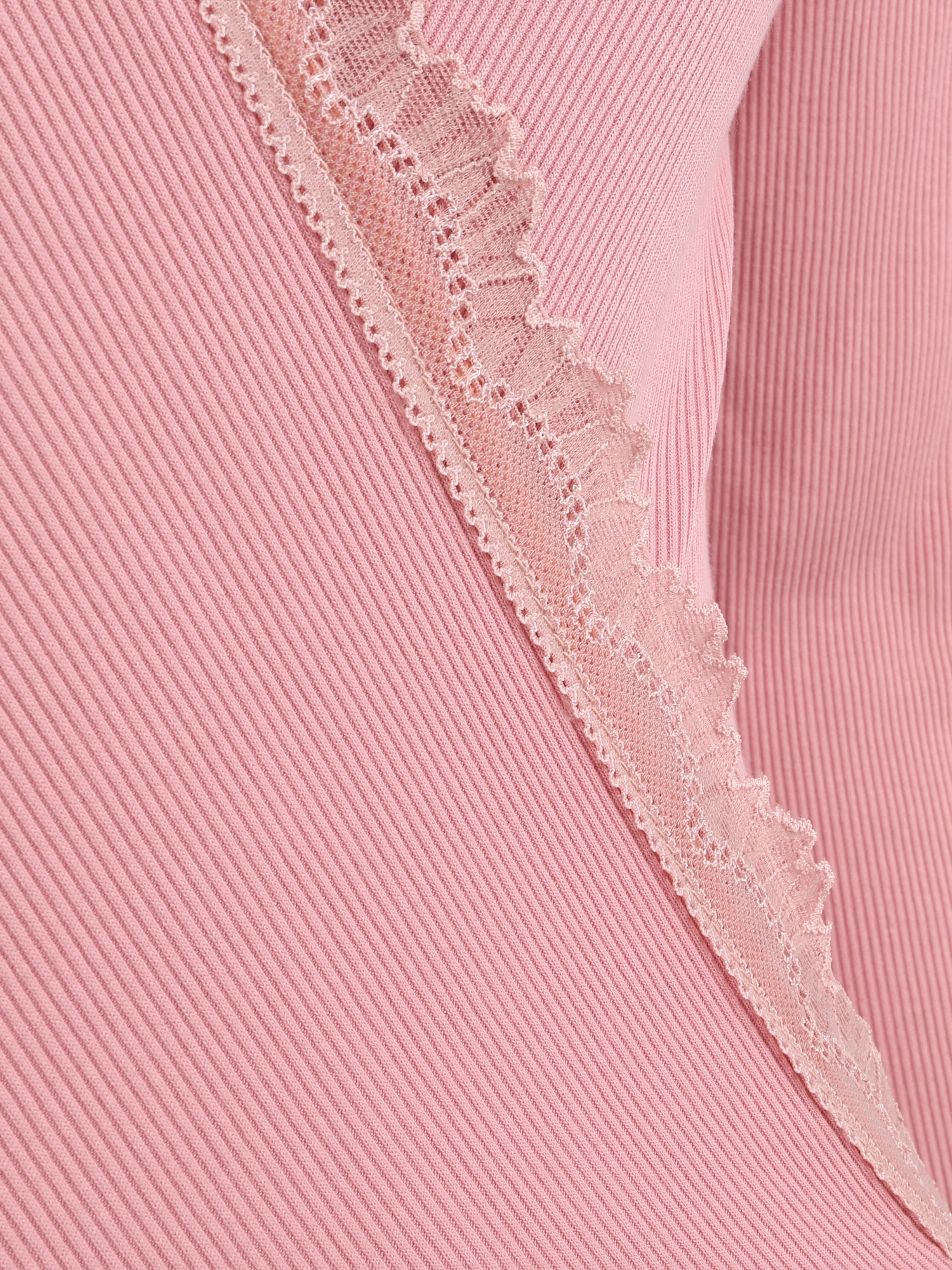 Body côtelé à col cache-coeur en dentelle - Vieux rose - 3