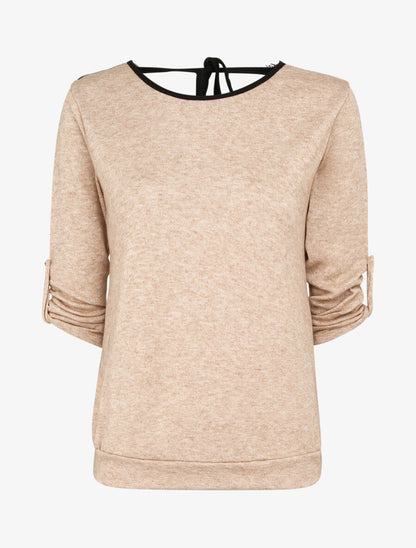 Pull fin à dos ouvert à détail dentelle - Camel - 1