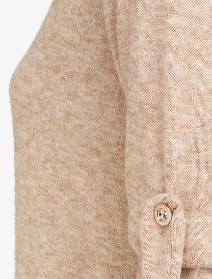 Pull fin à dos ouvert à détail dentelle - Camel - 3