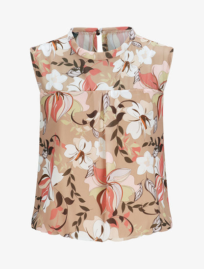 Top boule à imprimé grandes fleurs - Beige - 1