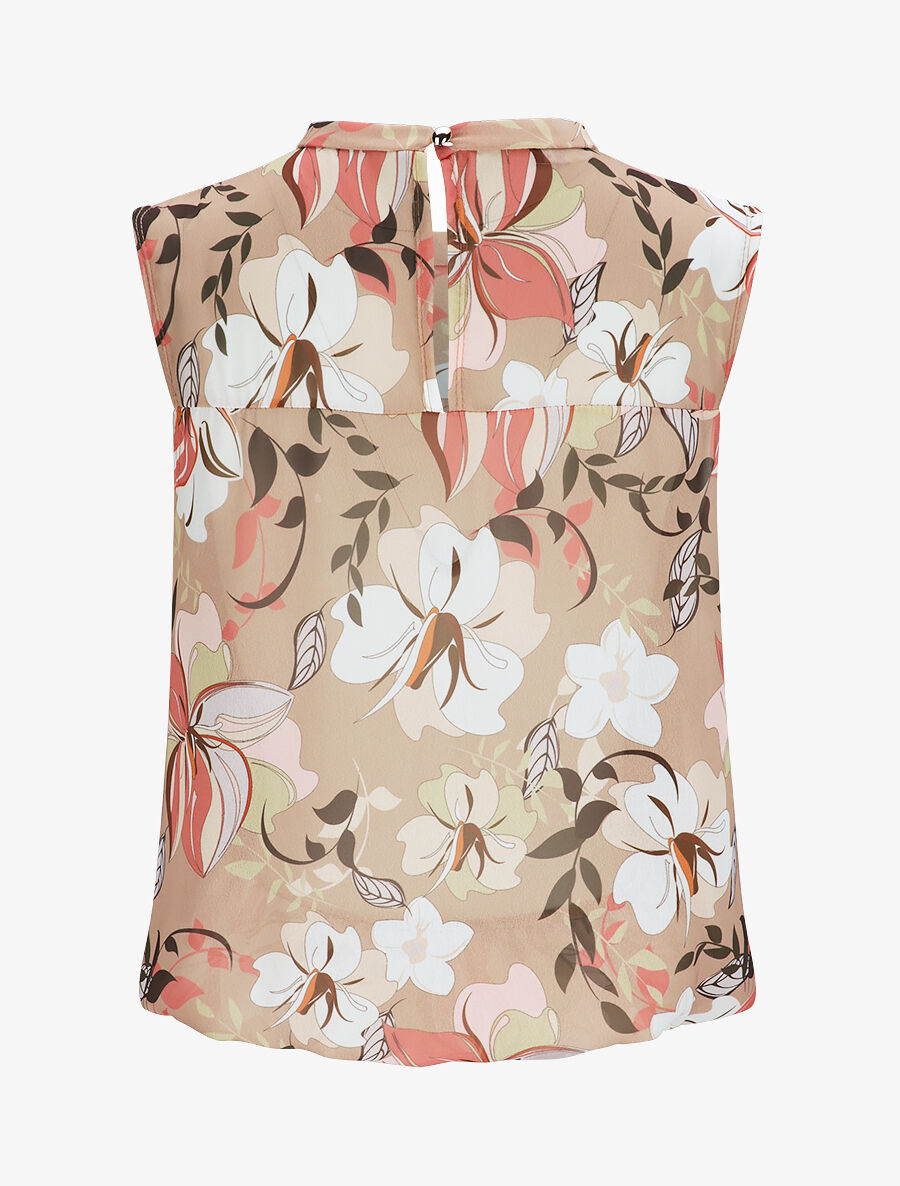 Top boule à imprimé grandes fleurs - Beige - 2