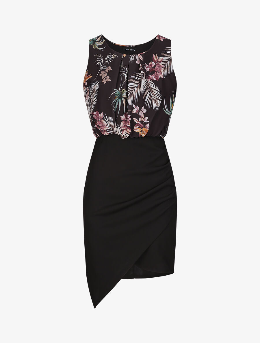 Robe asymétrique à imprimé feuillages - Noir - 1