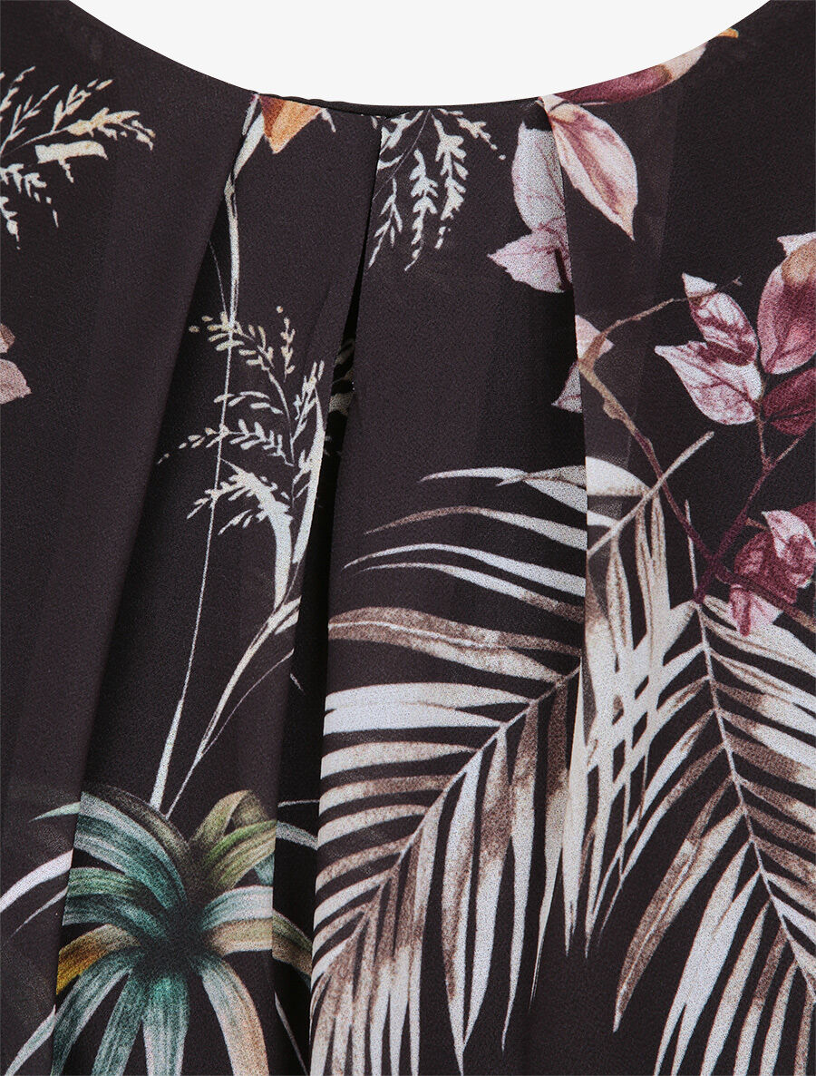 Robe asymétrique à imprimé feuillages - Noir - 3