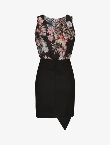 Robe asymétrique à imprimé feuilles tropicales - Noir - 2