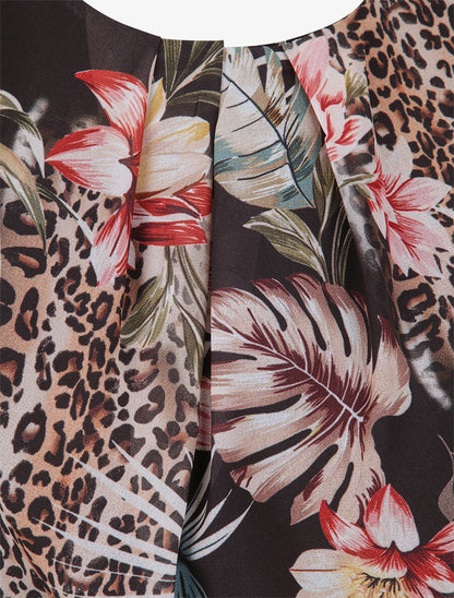 Robe asymétrique à imprimé feuilles tropicales - Noir - 3