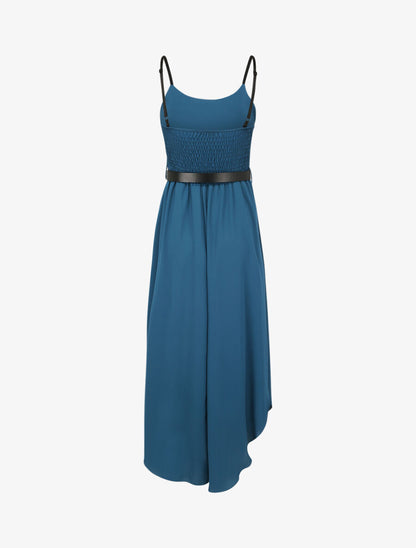 Robe longue asymétrique coupe patineuse - Bleu canard - 2