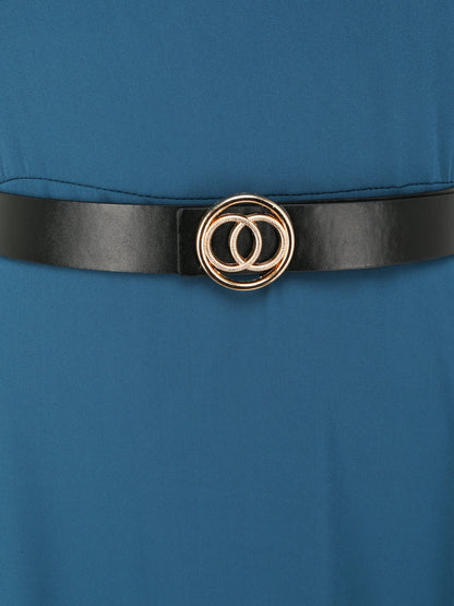 Robe longue asymétrique coupe patineuse - Bleu canard - 3