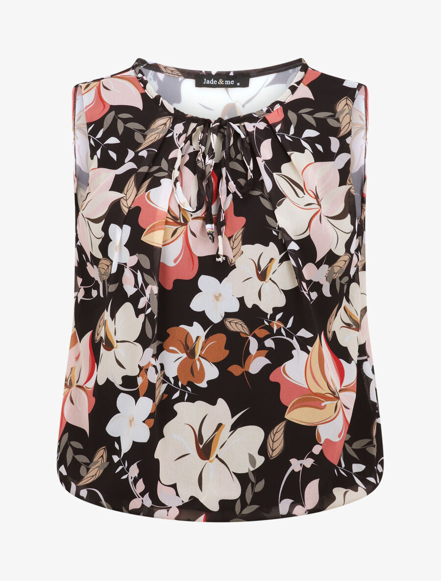 Top boule à imprimé fleurs diverses - Noir - 1