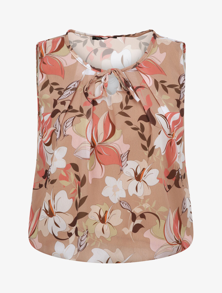 Top boule à imprimé fleurs diverses - Camel - 1