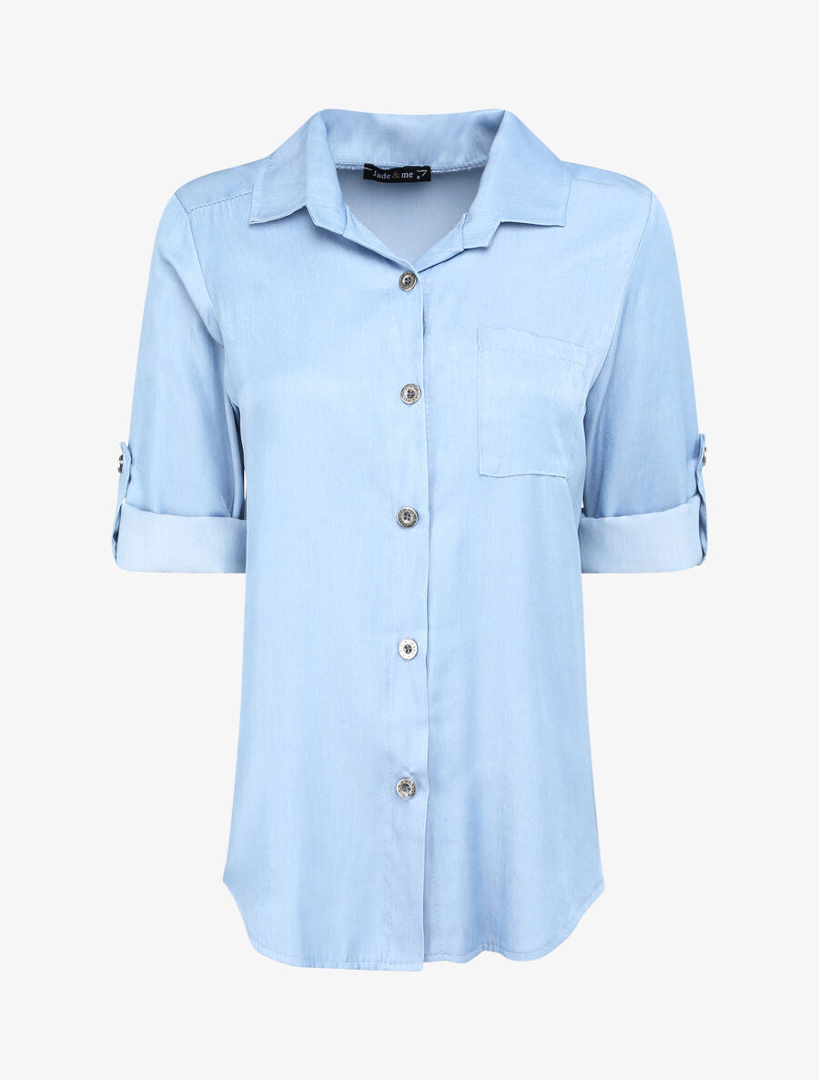 Chemise droite unie style jean - Denim clair - 1