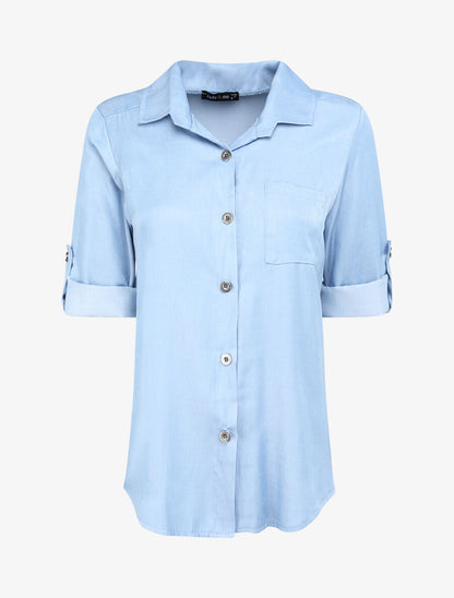 Chemise droite unie style jean - Denim clair - 1