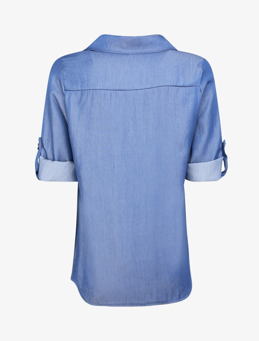 Chemise droite unie style jean - Bleu denim - 2