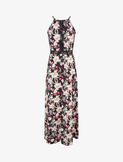 Robe longue à imprimé fleurs - Noir - 1