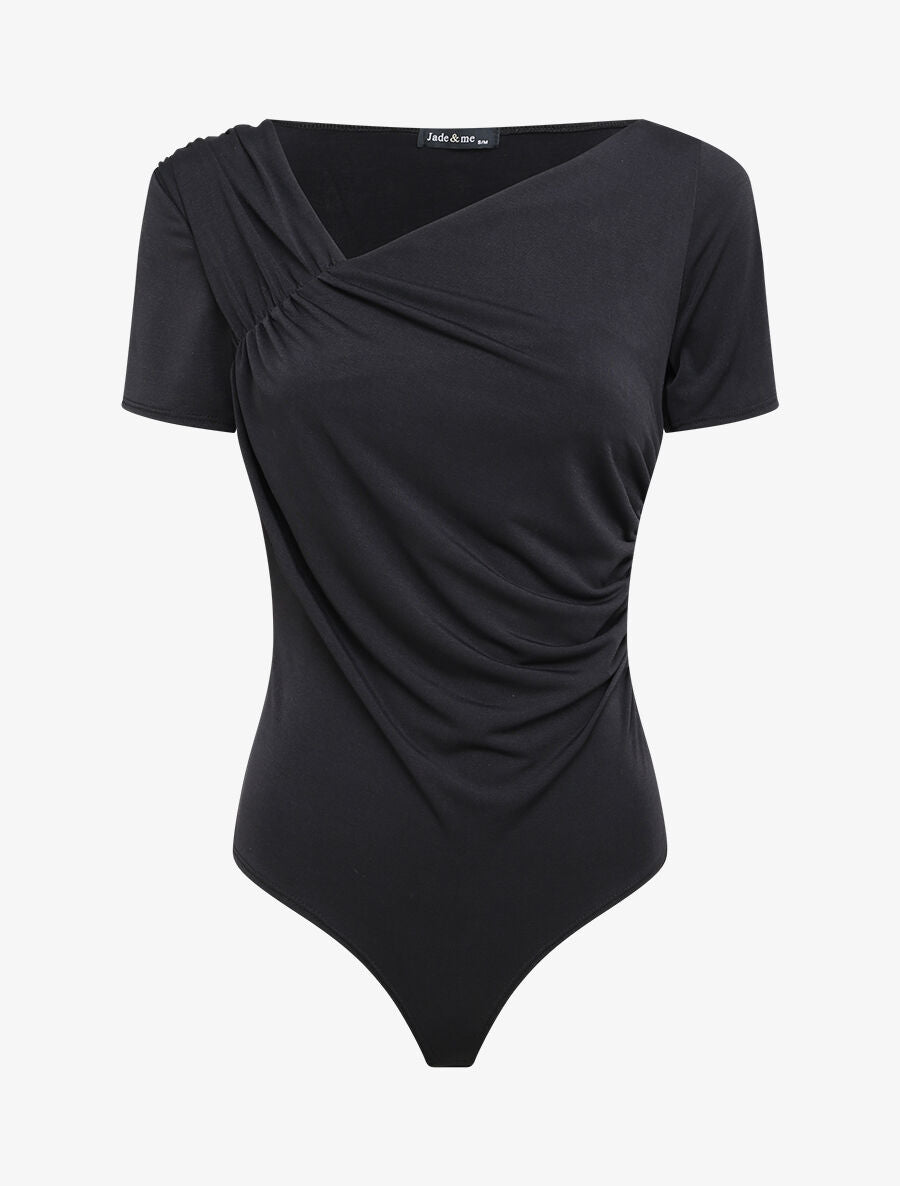 Body ajusté uni à col asymétrique - Noir - 5