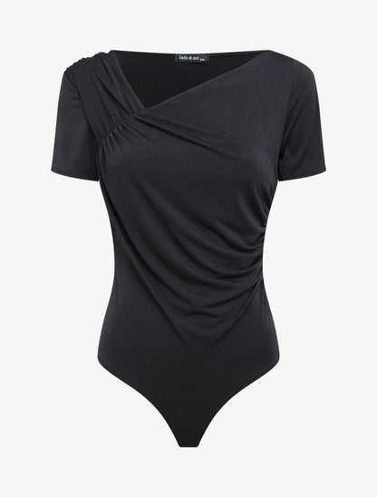 Body ajusté uni à col asymétrique - Noir - 5