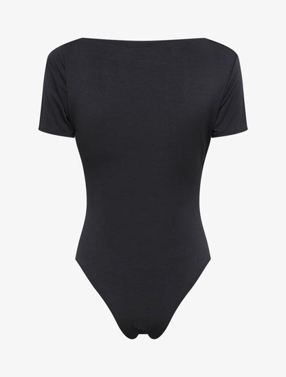 Body ajusté uni à col asymétrique - Noir - 2