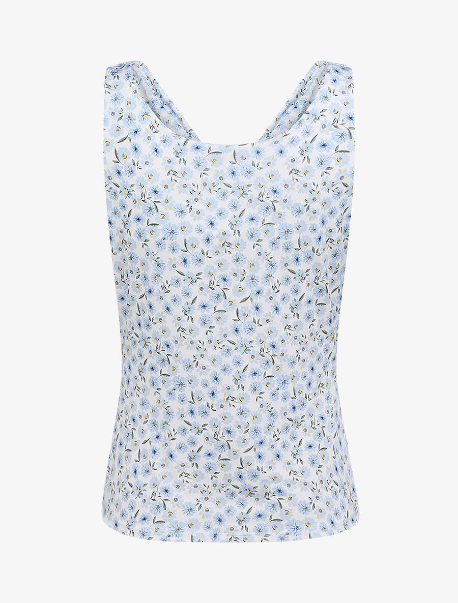 Top droit col bénitier imprimé marguerites - Blanc - 2