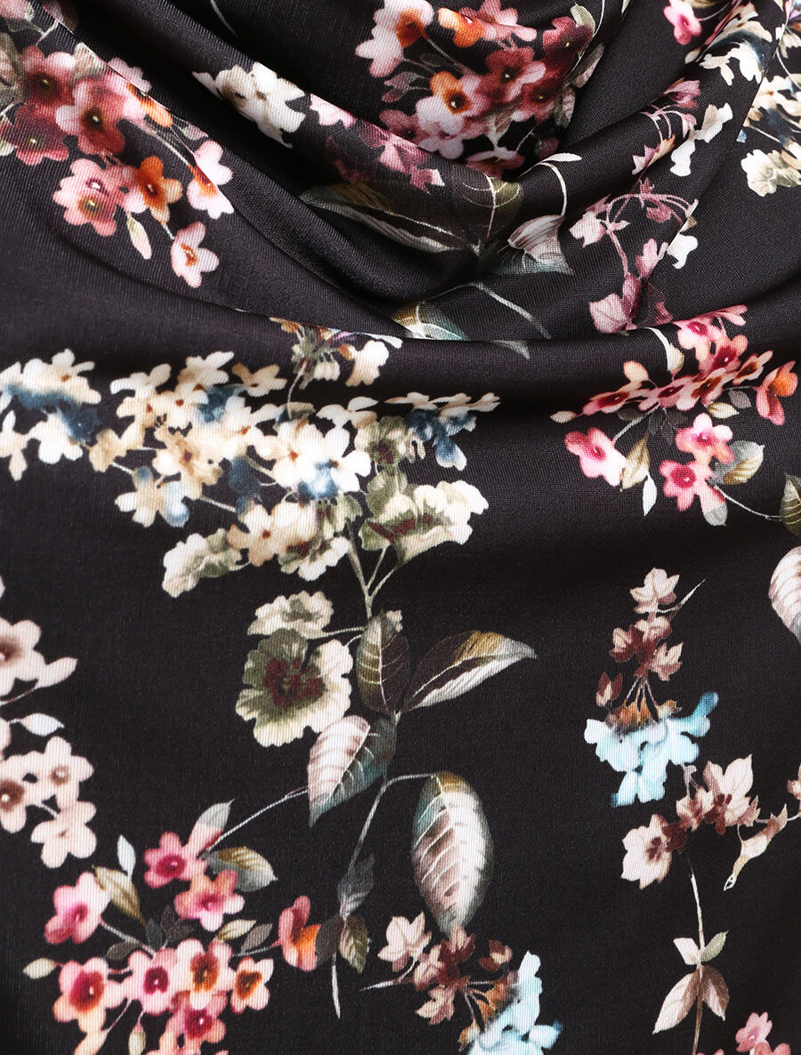 Top droit col bénitier imprimé fleurs printanières - Noir - 3